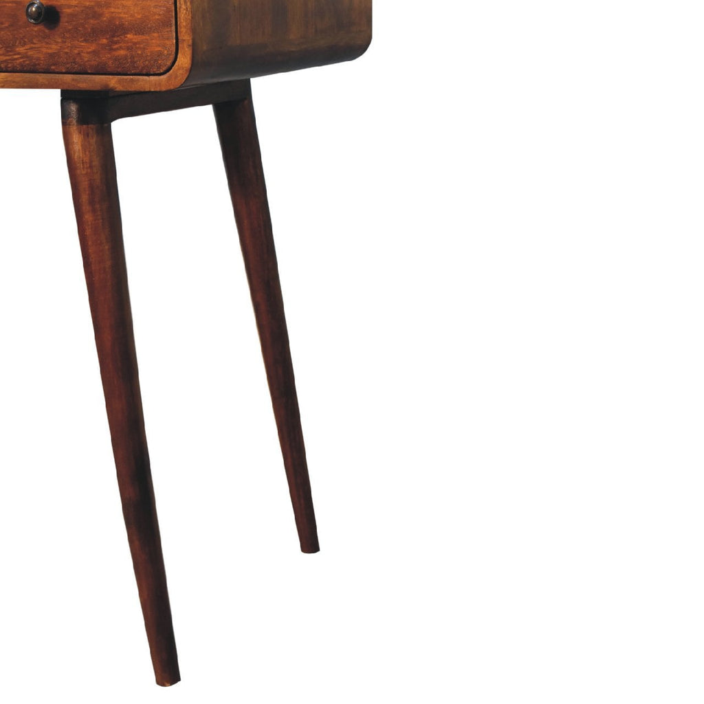Gebogen kastanje bureau van , 1 lade, 1 open plank, bruin