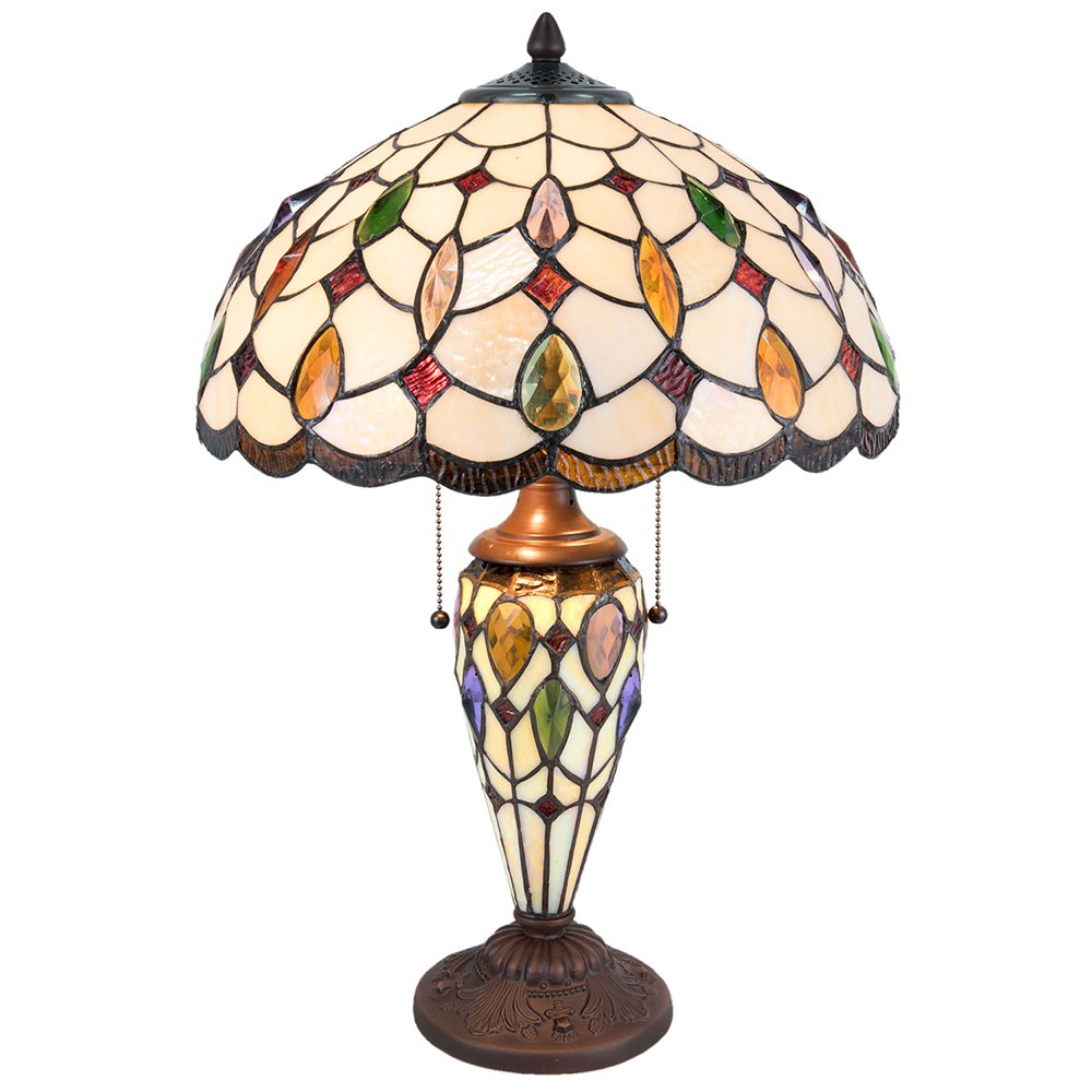 Tiffany Tafellamp Ø 40x60 cm Beige Bruin Glas Tiffany Bureaulamp
