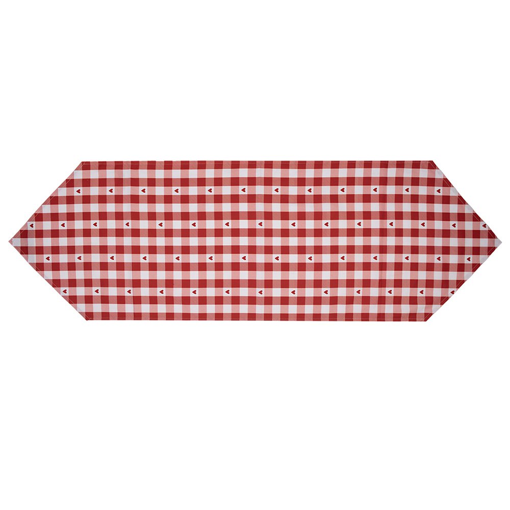Tafelloper 50x160 cm Rood Wit Katoen Harten Ruiten