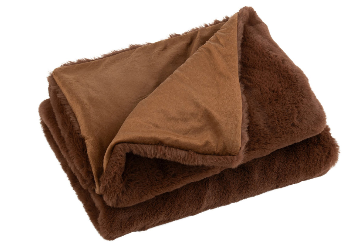 J-Line Plaid cutie - fleece deken – polyester – bruin - 180 x 130 cm