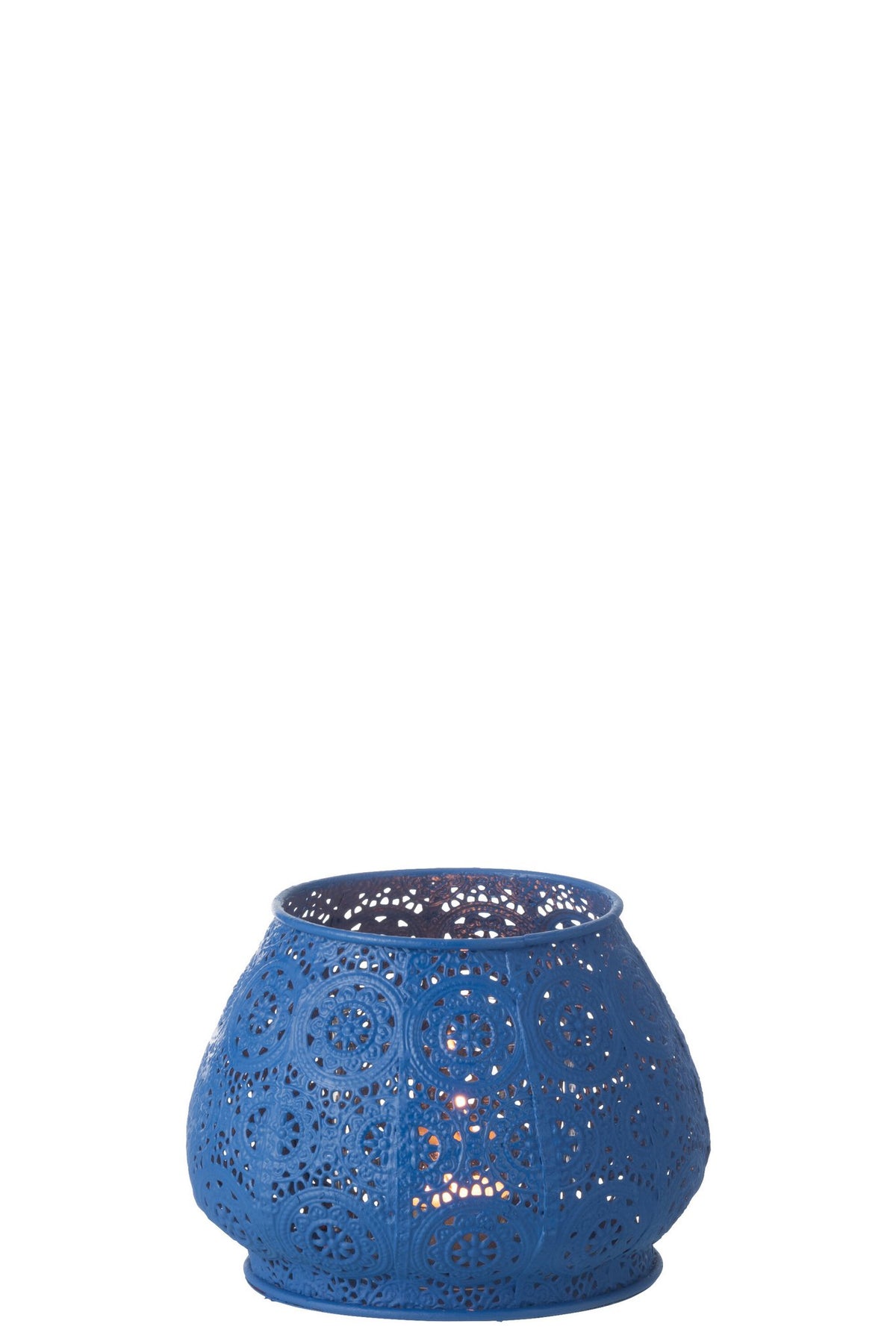 J-Line Theelichthouder Cylinder Metaal/Glas Blauw Large