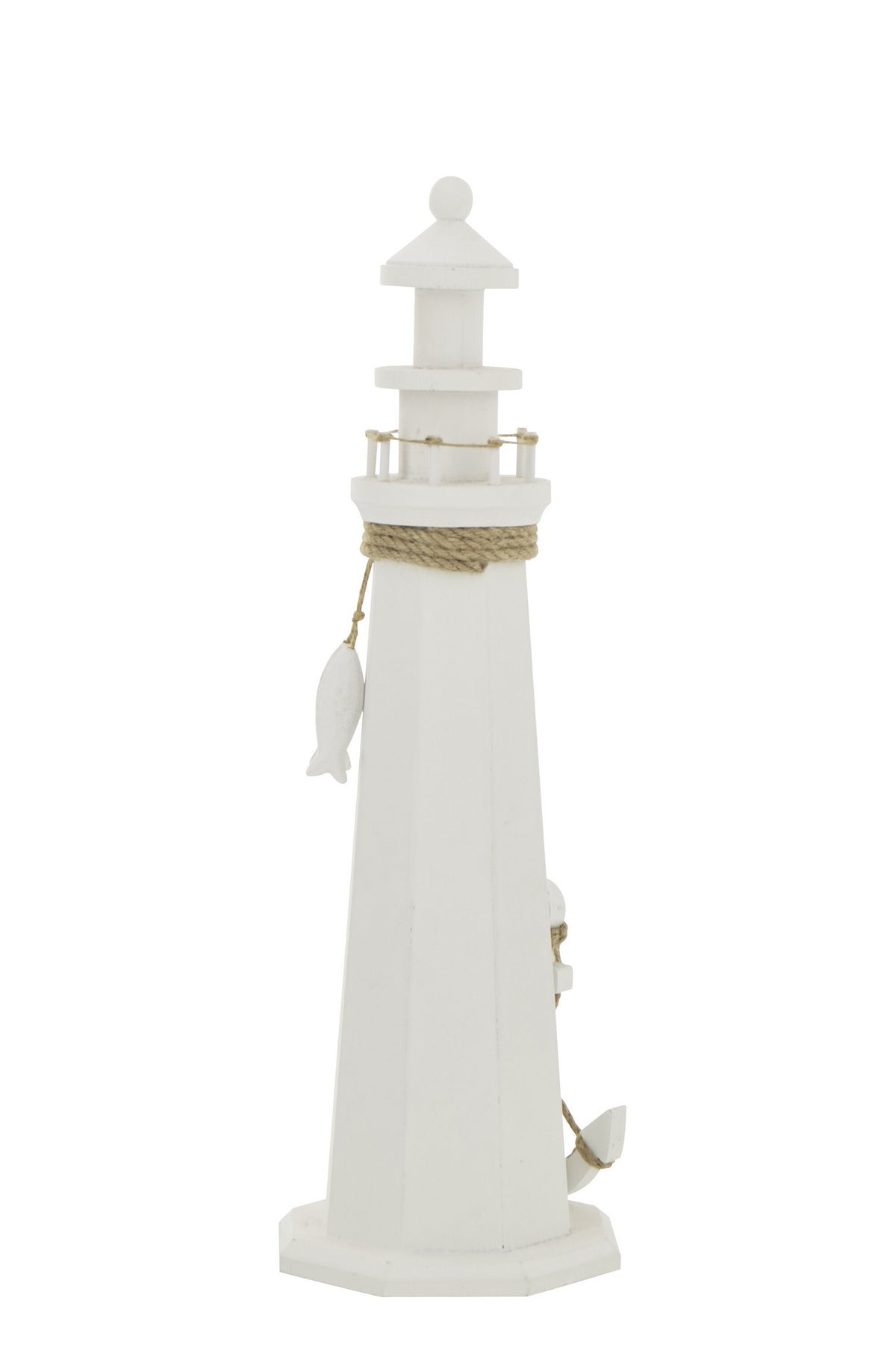 J-Line decoratie Vuurtoren - hout/touw - wit - L