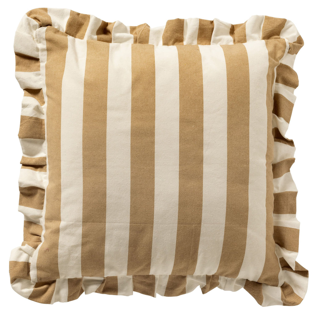Dutch Decor Bella - Kussen 45x45 cm - Gestreept - Ruchesrand - Irish Cream - Beige