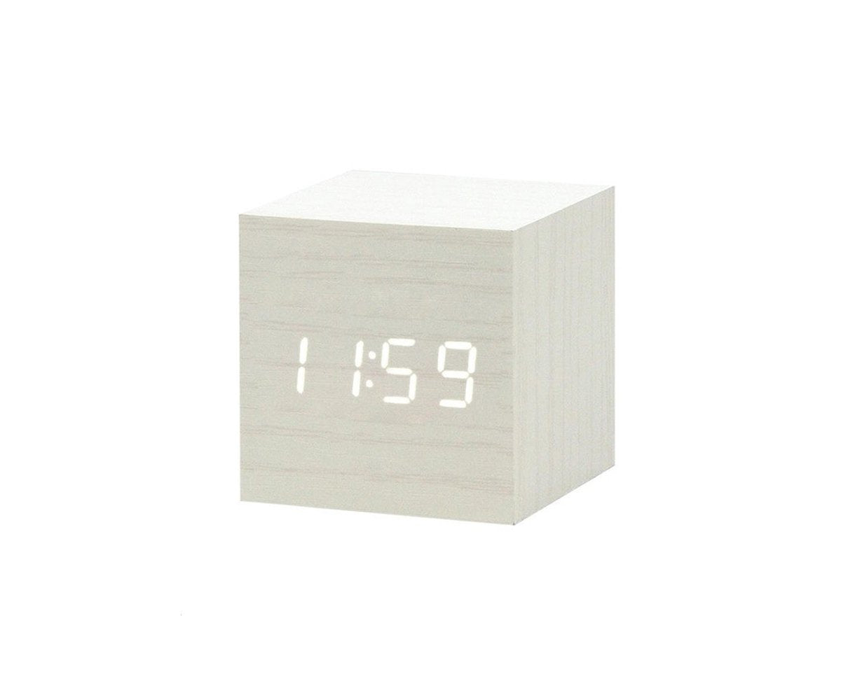 Houten wekker Kubus Wit