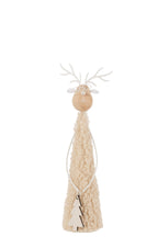 J-Line figuur Rendier deco teddy - metaal/hout - beige/naturel - small