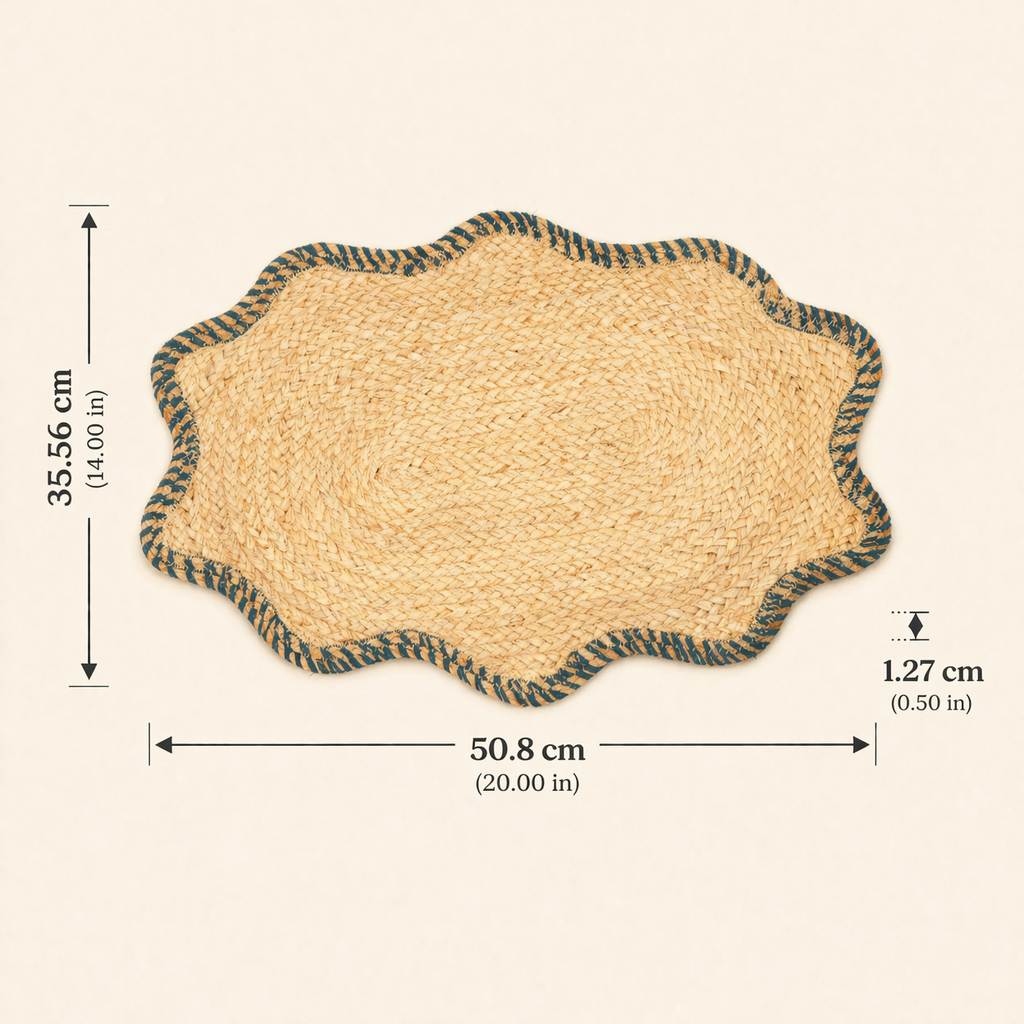 Handgemaakte gevlochten jute placemat – blauw – eettafel decor