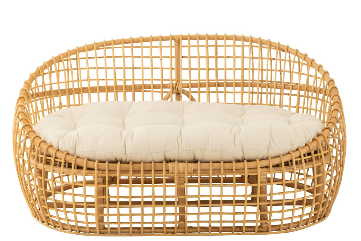 J-Line sofa Lise + kussen 2 Personen - rotan/textiel - naturel/wit