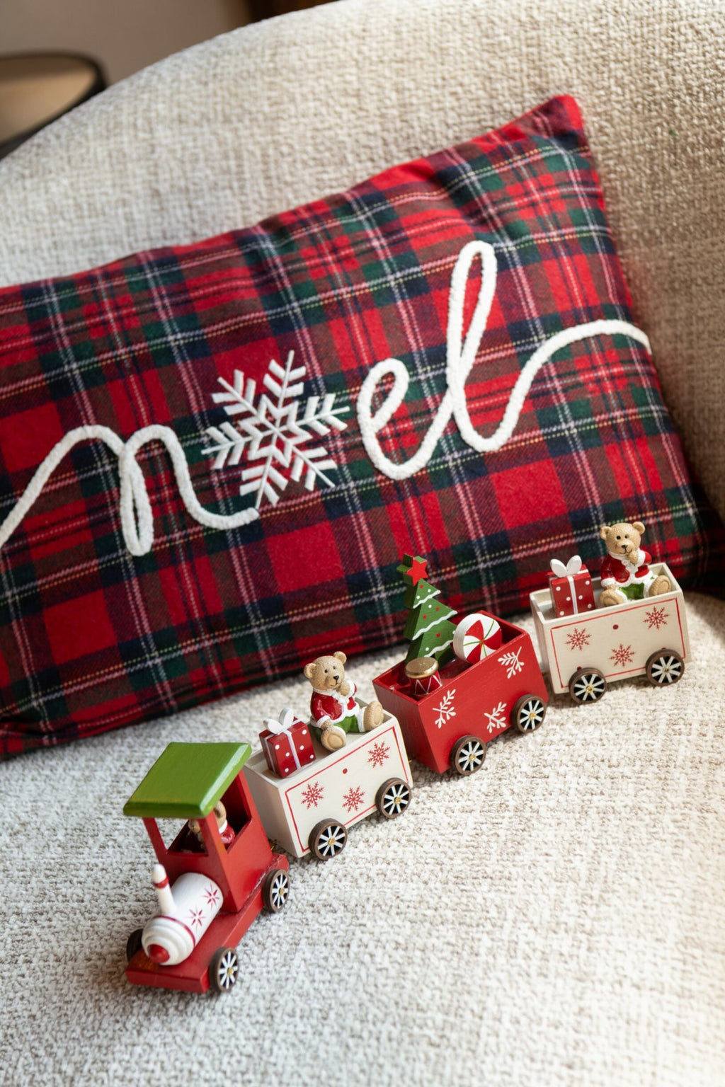 J-Line kussen Noël - wol - kerstrood/wit