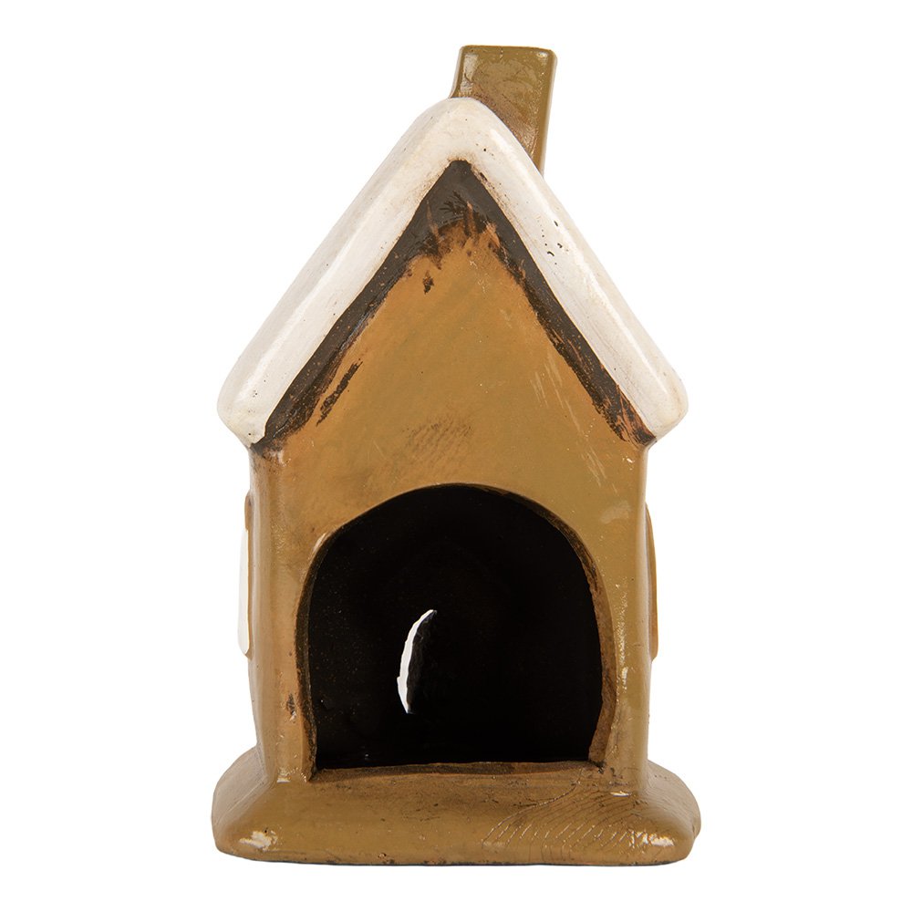 Waxinelichthouder Huis 10x10x16 cm Bruin Keramiek