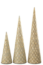 J-Line decoratie Kegel - ijzer/kralen - wit/goudkleurig - set van 3