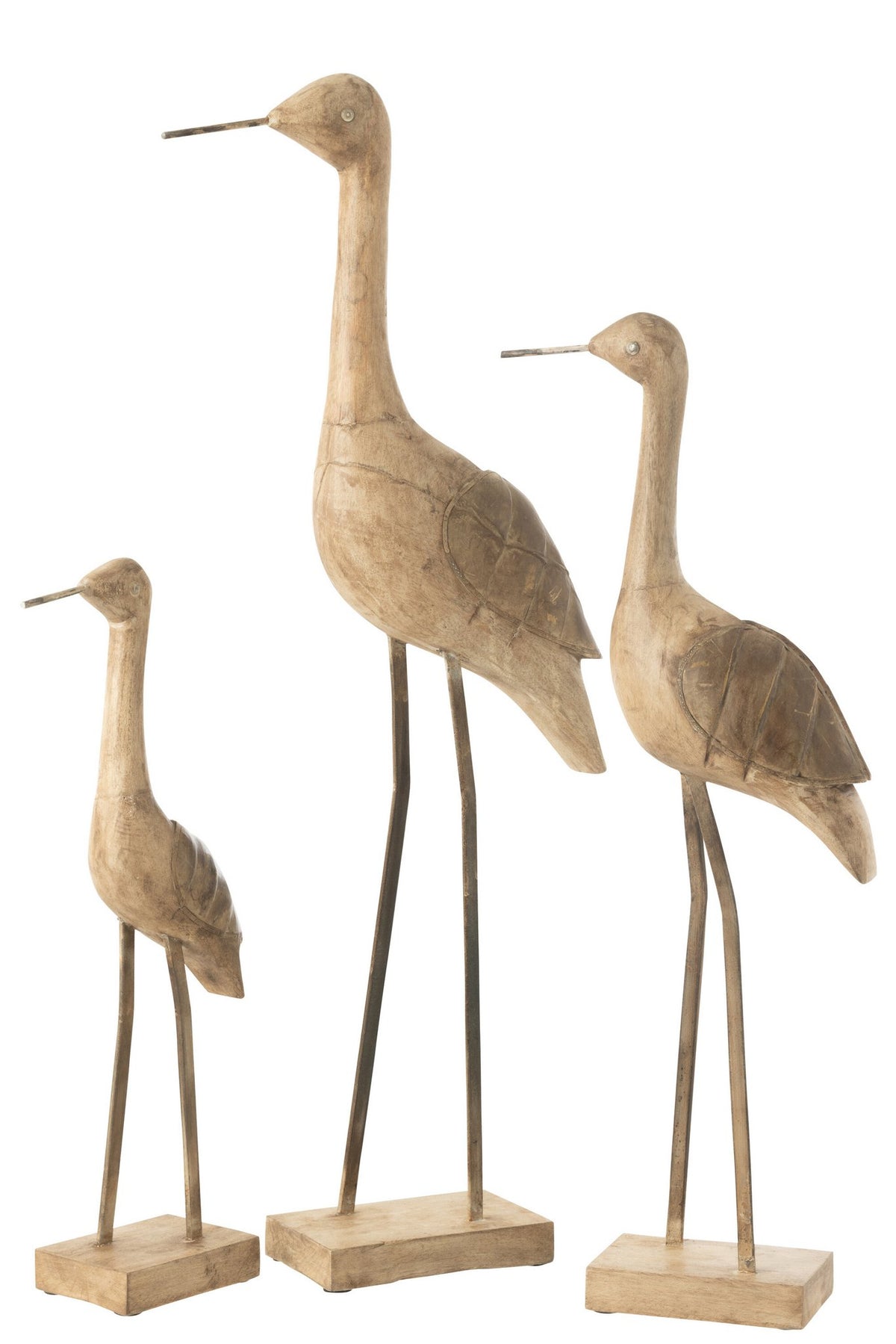 J-Line decoratie Vogel - hout/metaal - beige/zwart - large
