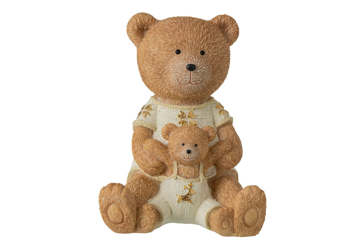 J-Line Spaarpot papa en berenjong - polyresin - camel