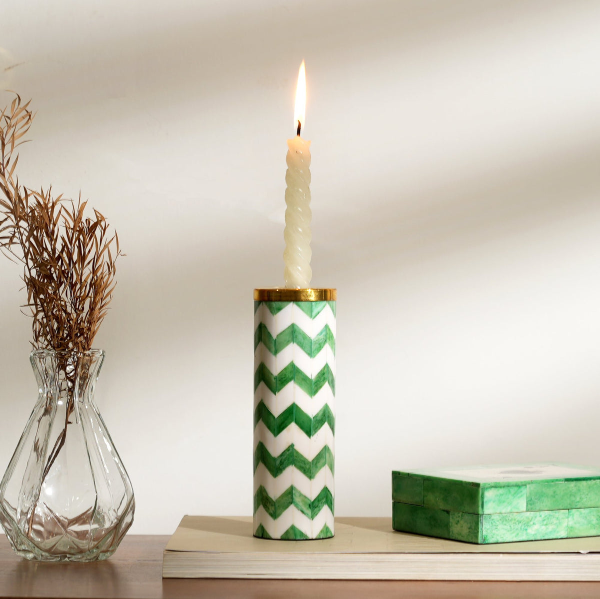 Zig Zag Kaarshouder - Groen Wit - Decoratieve stijl