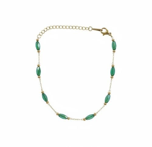 Enkel-/armbandje met ovale groene kralen