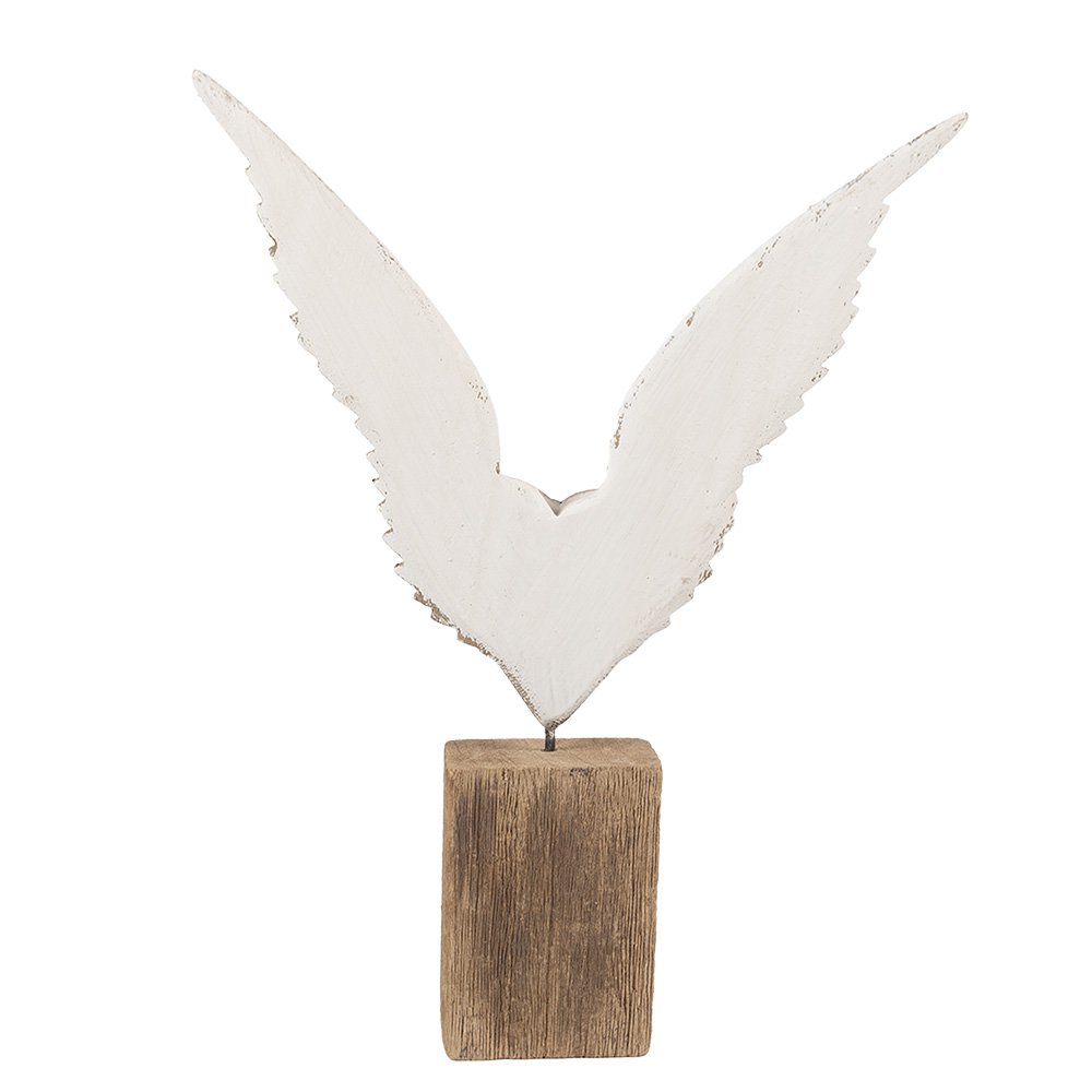 Decoratie Beld Vlugels 26x5x33 cm Wit Bruin Hout