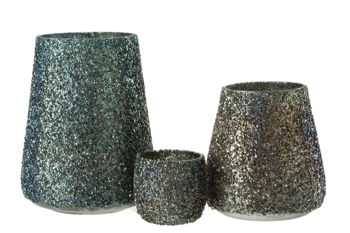 J-Line windlicht Glitter - glas - donkergroen - large