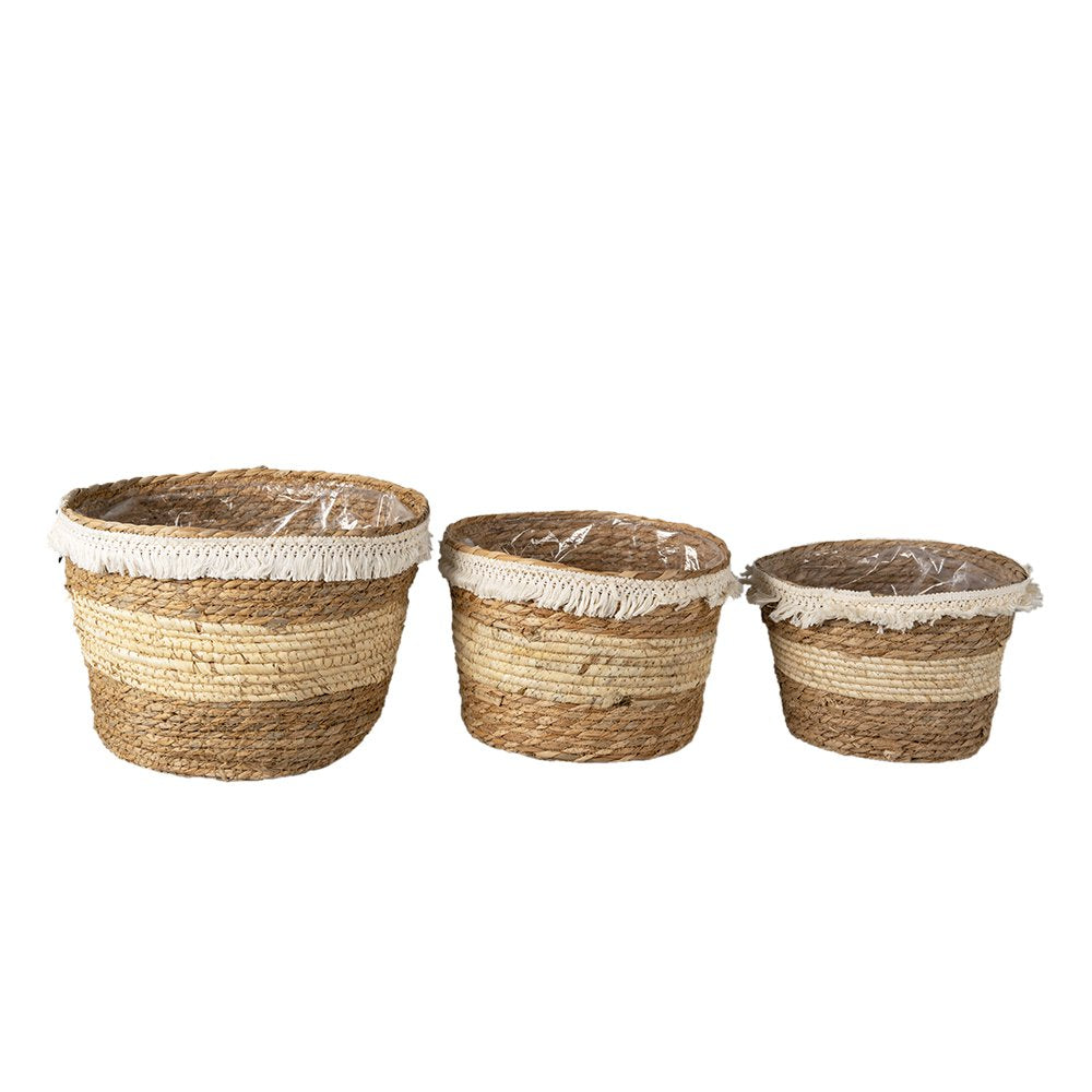 Opbergmand Set van 3 Ø 32 Ø 28 Ø 24 cm Bruin Stro Plantenhouder