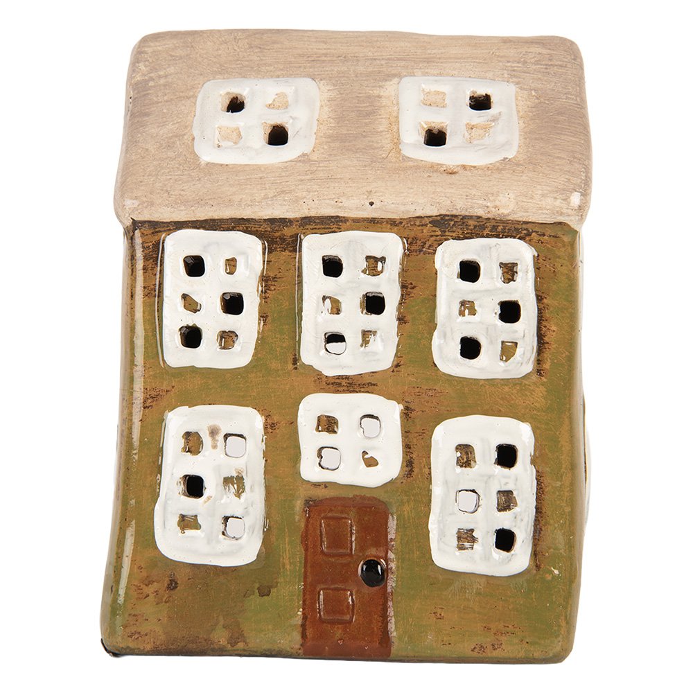 Waxinelichthouder Huis 10x7x14 cm Groen Keramiek