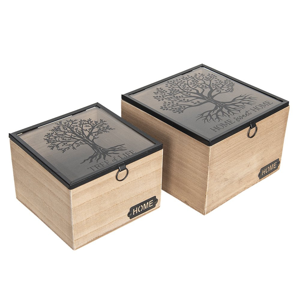 Opbergdoosje Set van 2 18x18x12 cm Bruin MDF Opbergkist