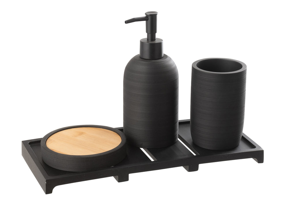 J-Line zeepdispenser On Tray - polyresin - zwart/naturel