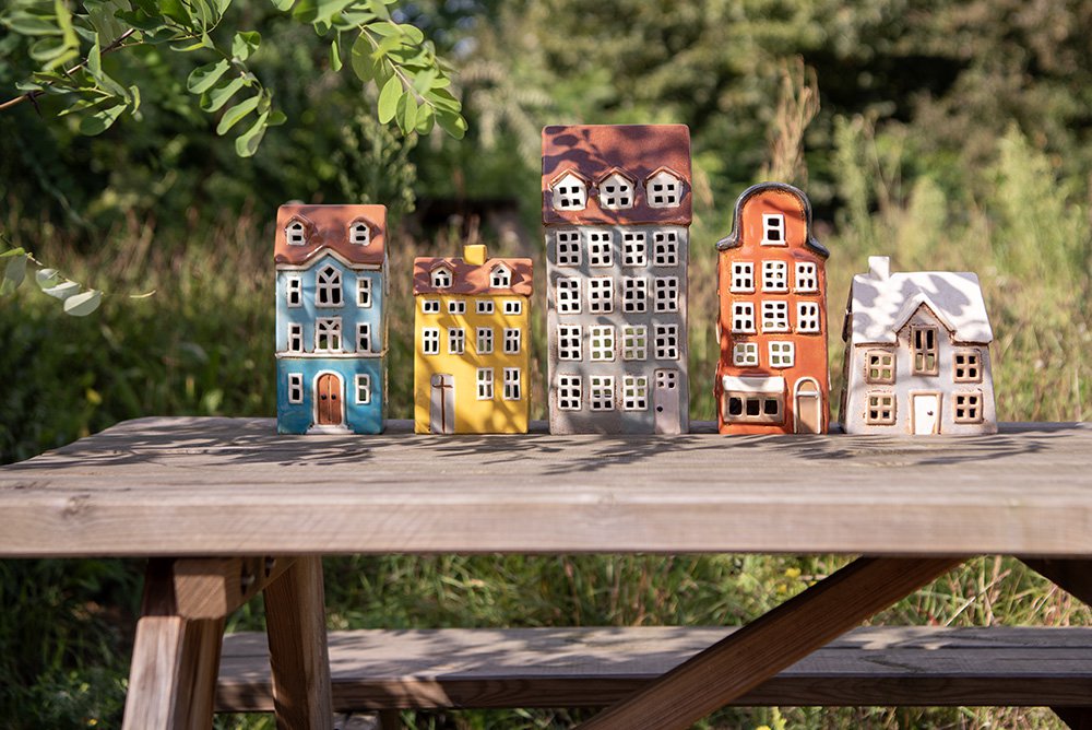 Waxinelichthouder Huis 15x11x30 cm Grijs Bruin Keramiek Theelichthouder