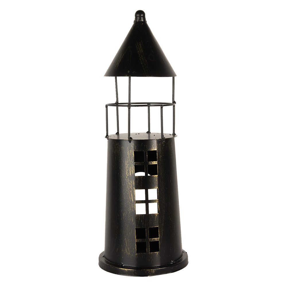 Decoratie Vuurtoren Ø 16x45 cm Zwart Metaal