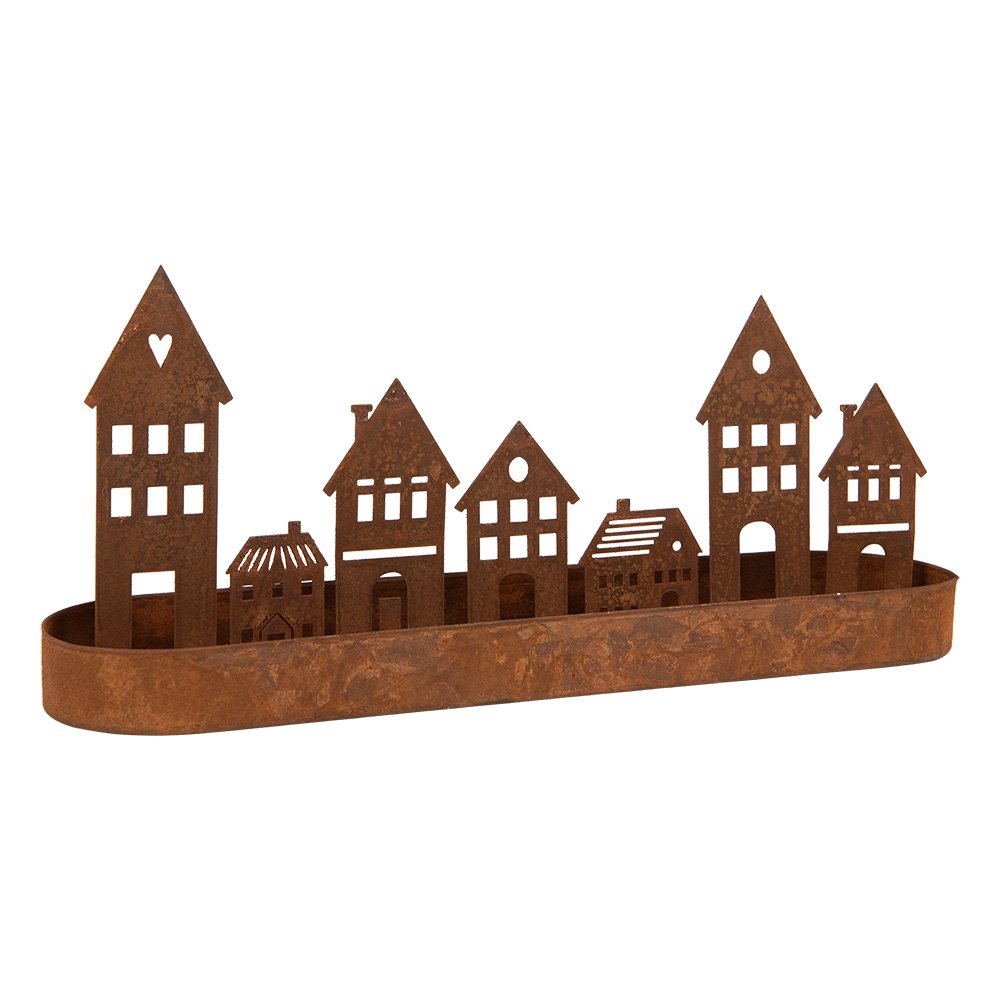 Waxinelichthouder Huis 30x8x13 cm Bruin Metaal