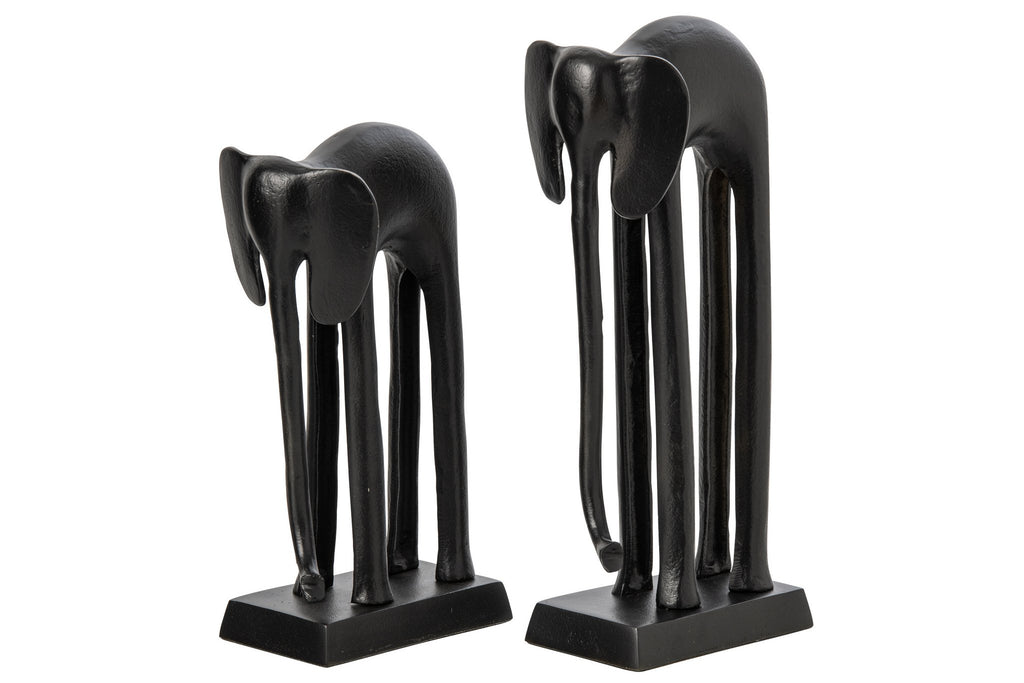 J-Line Olifanten - aluminium - zwart - set van 2