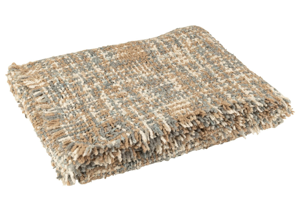 J-Line Plaid tweed - katoen - blauw/beige - 180 x 130 cm