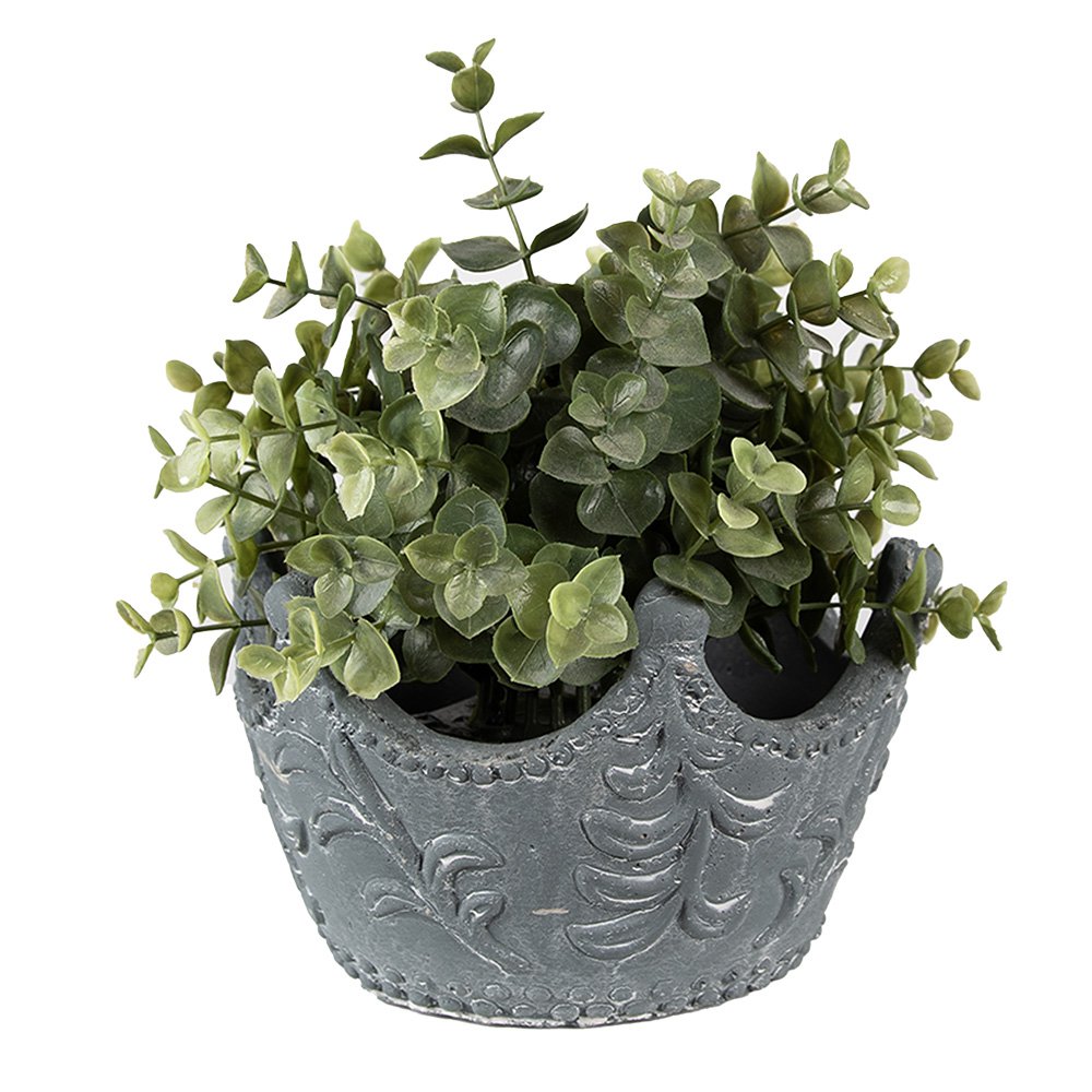 Bloempot Binnen Kroon 18x17x12 cm Grijs Steen Plantenpot