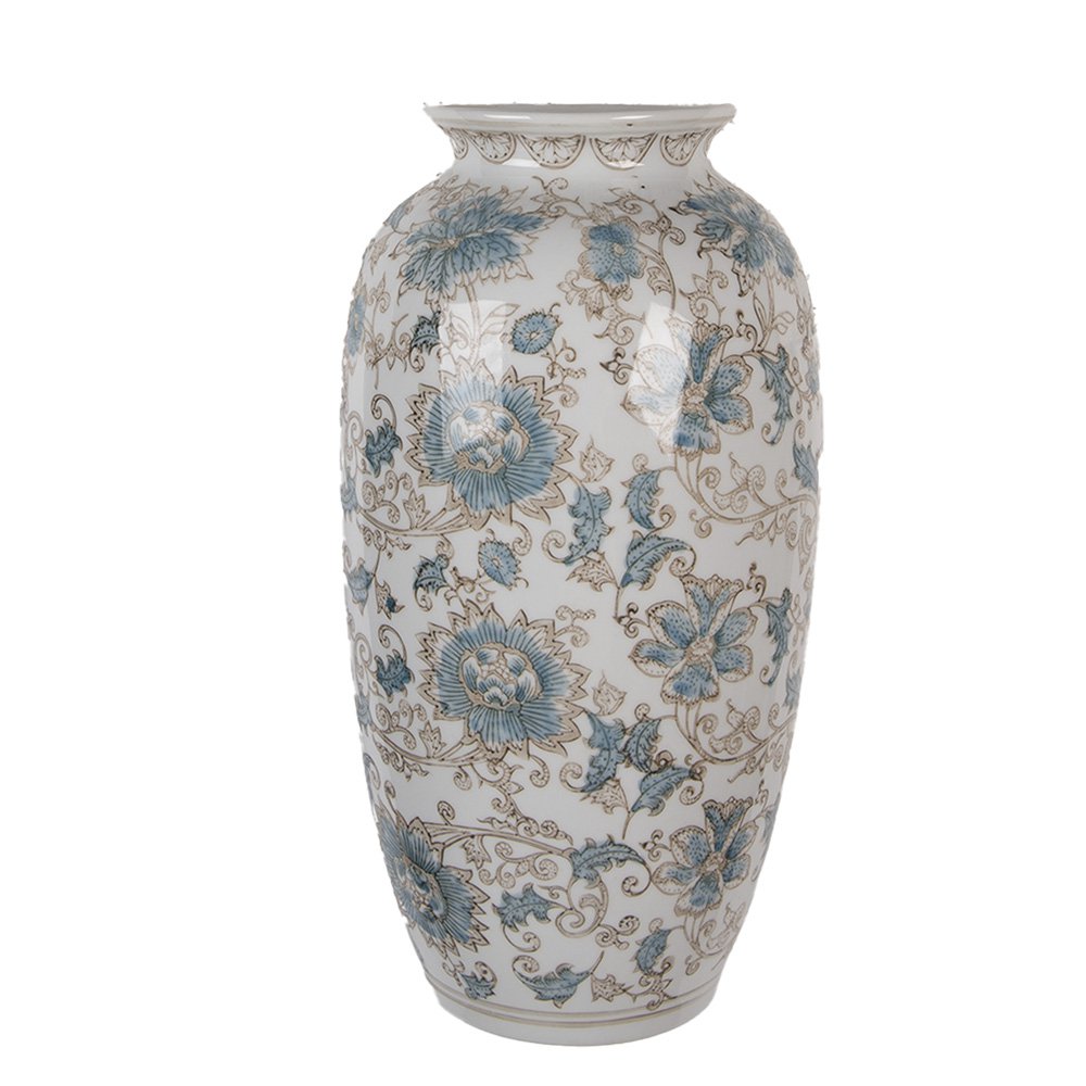 Vaas 19x10x38 cm Wit Blauw Keramiek