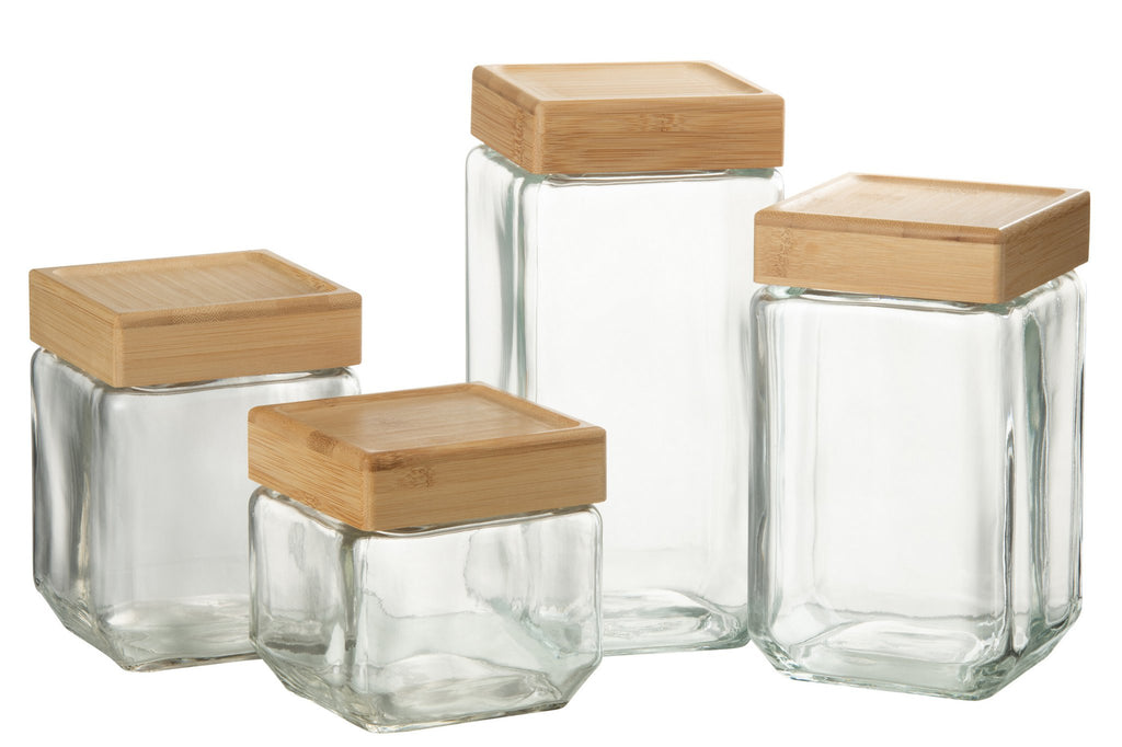 J-Line voorraadpot Brad - glas/bamboe - transparant/naturel - XL