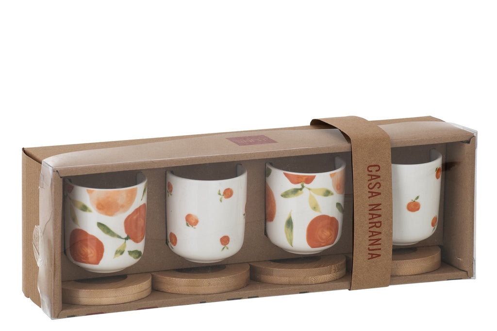 J-Line kopje Oranje - keramiek - wit/oranje - 4 st.