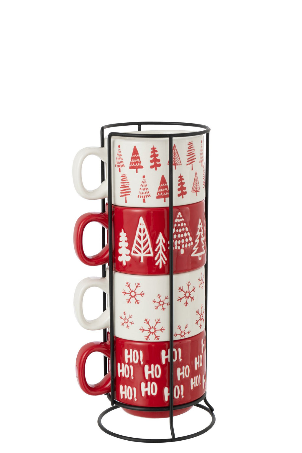 J-Line kop Kerstmis Dolomiet - keramiek - rood/wit - set van 4
