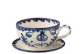 J-Line kopje + schoteltje Granada - keramiek - wit/blauw