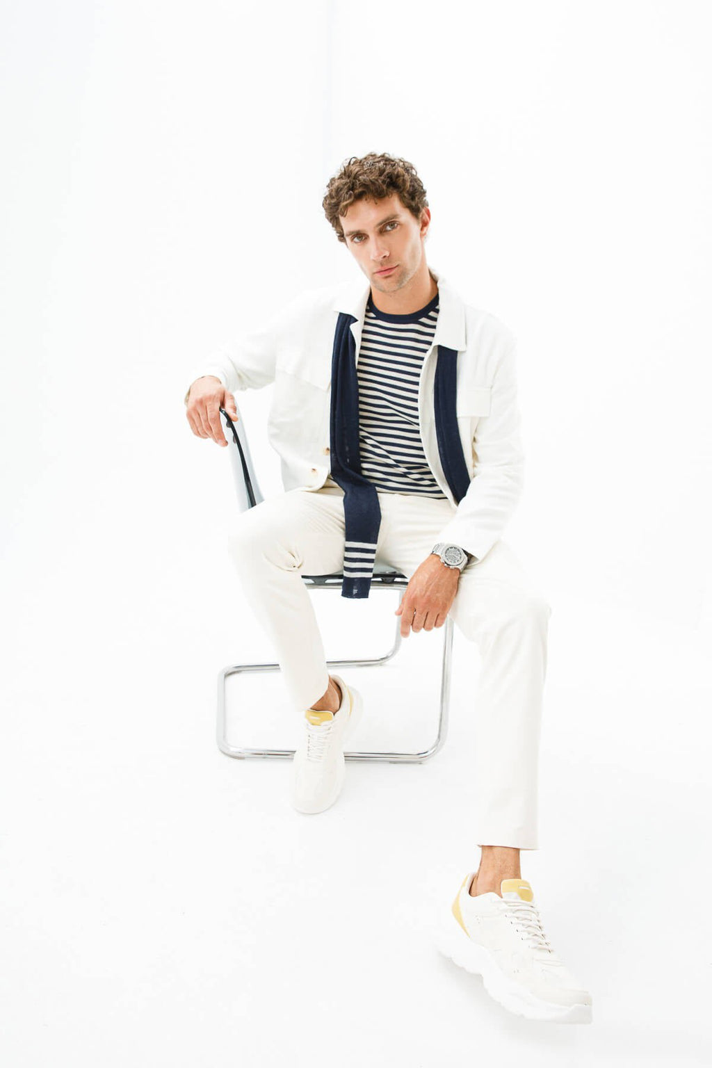 Men Navy Scarf Navy-ecru