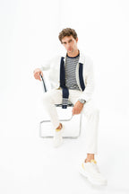Men Navy Scarf Navy-ecru