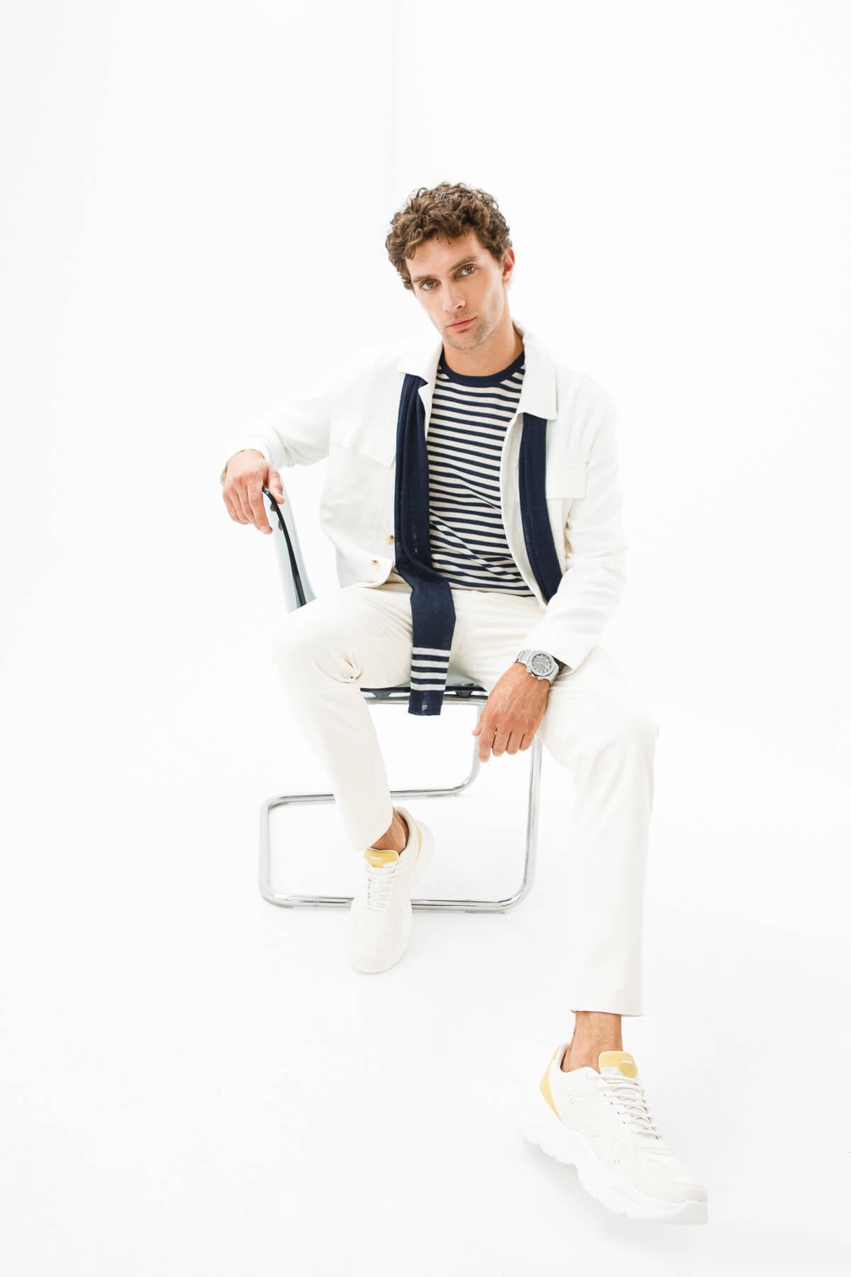 Men Navy Scarf Navy-ecru