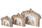 J-Line Kerststal - mangohout - naturel/wit - large