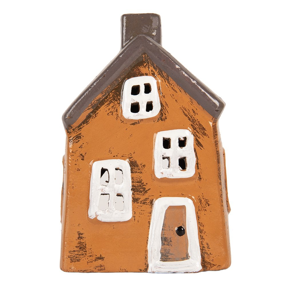 Waxinelichthouder Huis 9x7x13 cm Oranje Keramiek