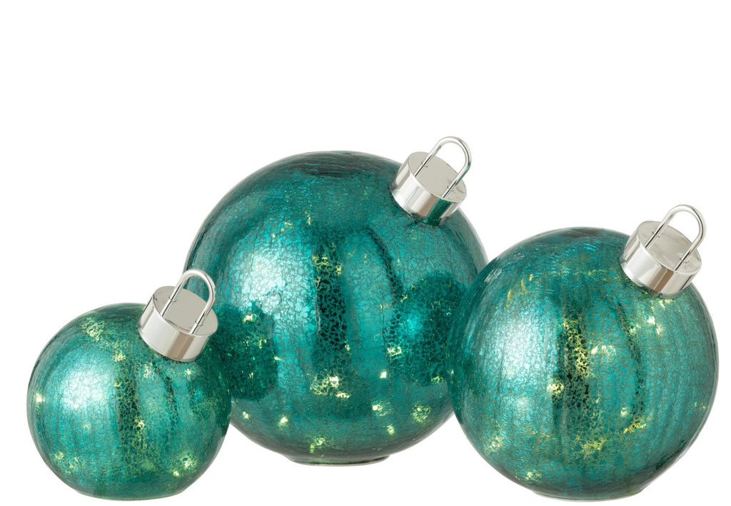 J-Line decoratie Bal - glas - turquoise - large - LED