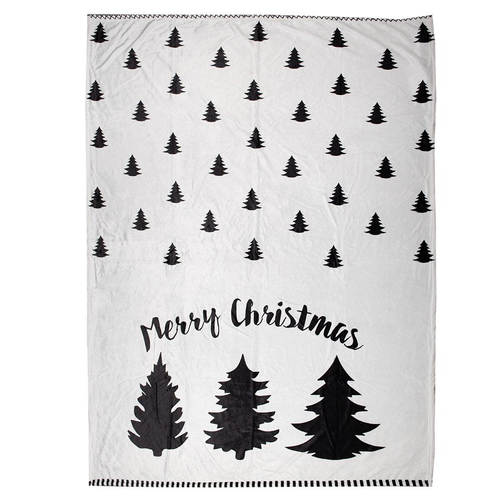 Plaid 130x170 cm Wit Zwart Polyester Kerstbomen Deken
