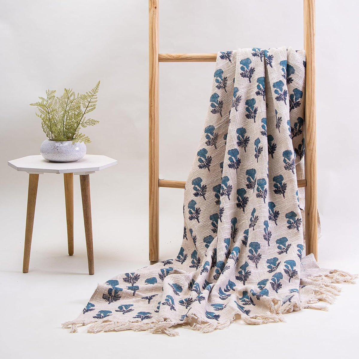 Blauw bedrukte deken – 100% katoen – 50x70 inch – machinewasbaar