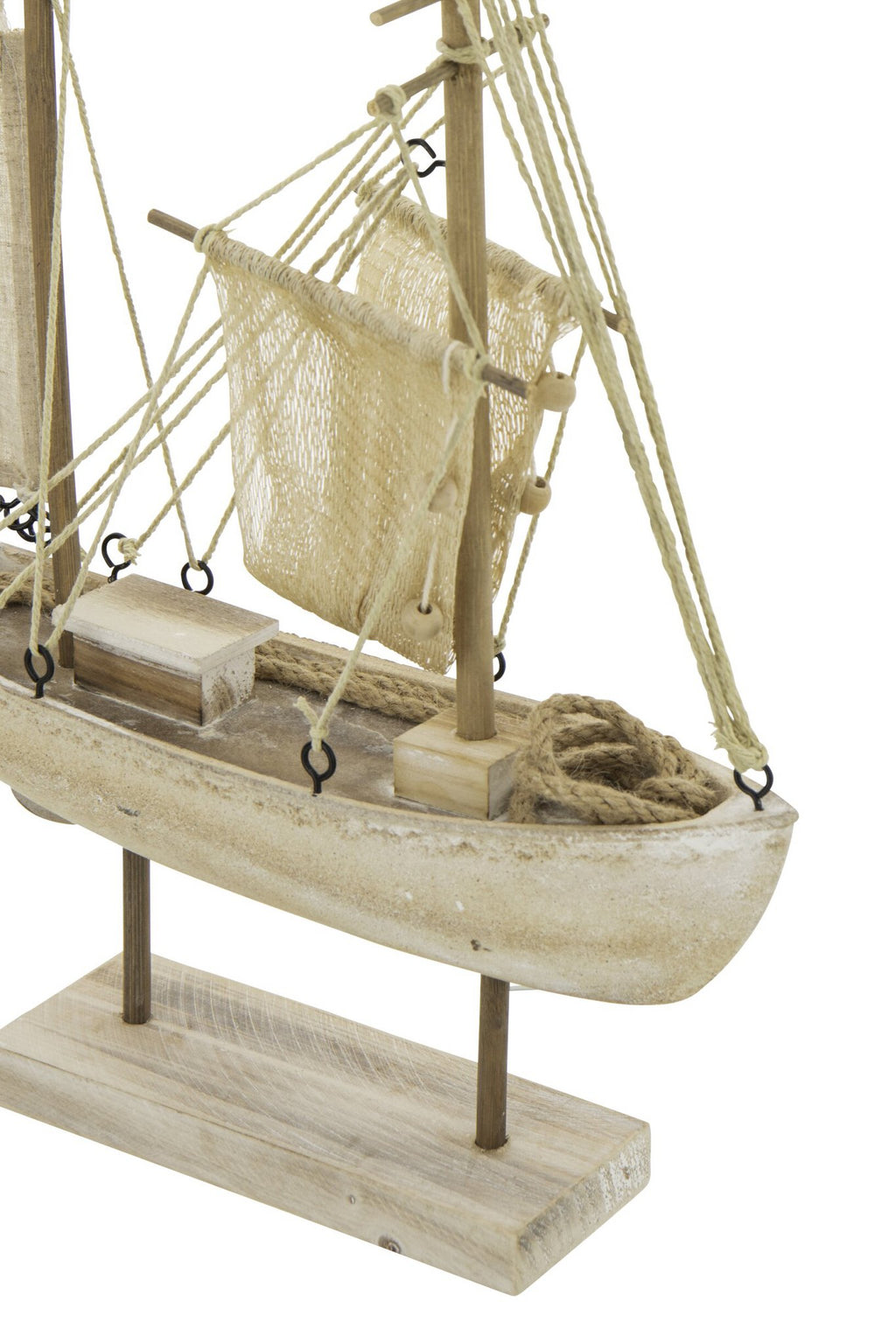 J-Line decoratie Boot Witkalk - hout/touw - naturel
