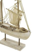 J-Line decoratie Boot Witkalk - hout/touw - naturel
