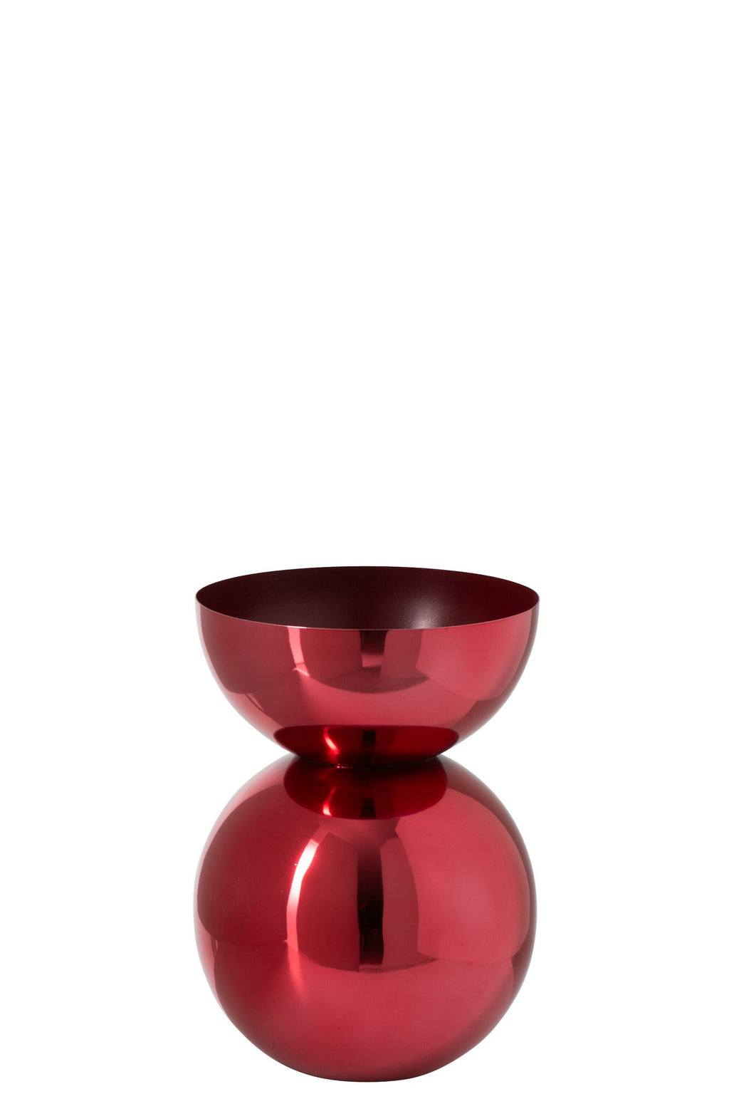J-Line Ronde glanzende vaas - metaal - kerstrood - small