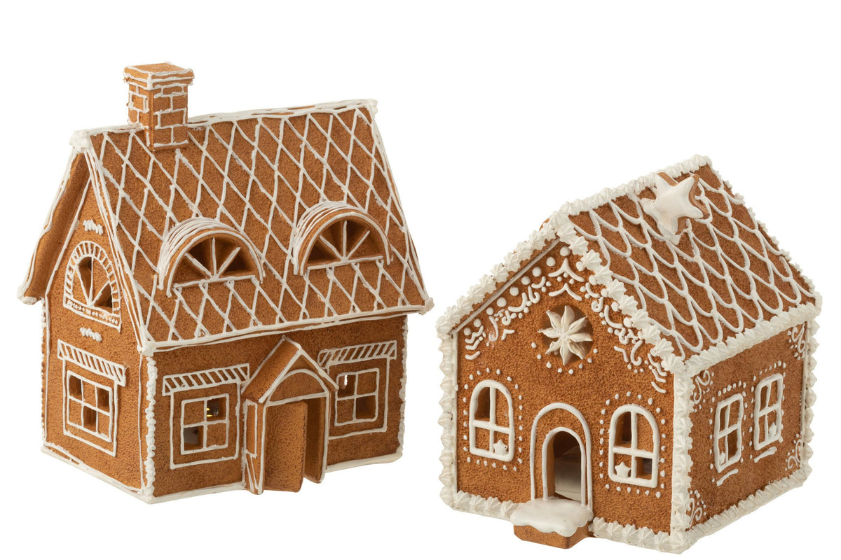 J-Line decoratie Huis Peperkoek - polyresin - bruin - large - LED