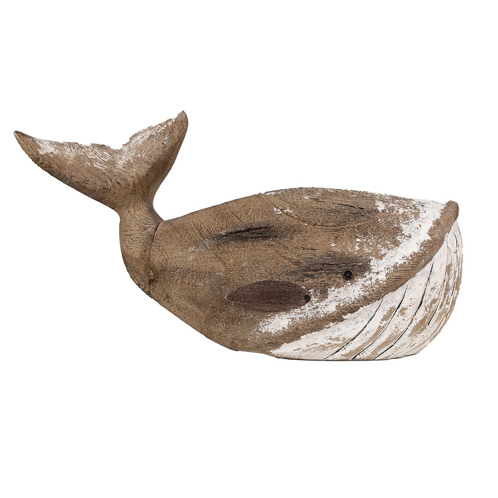 Decoratie Beeld Walvis 21 cm Bruin Wit Hout