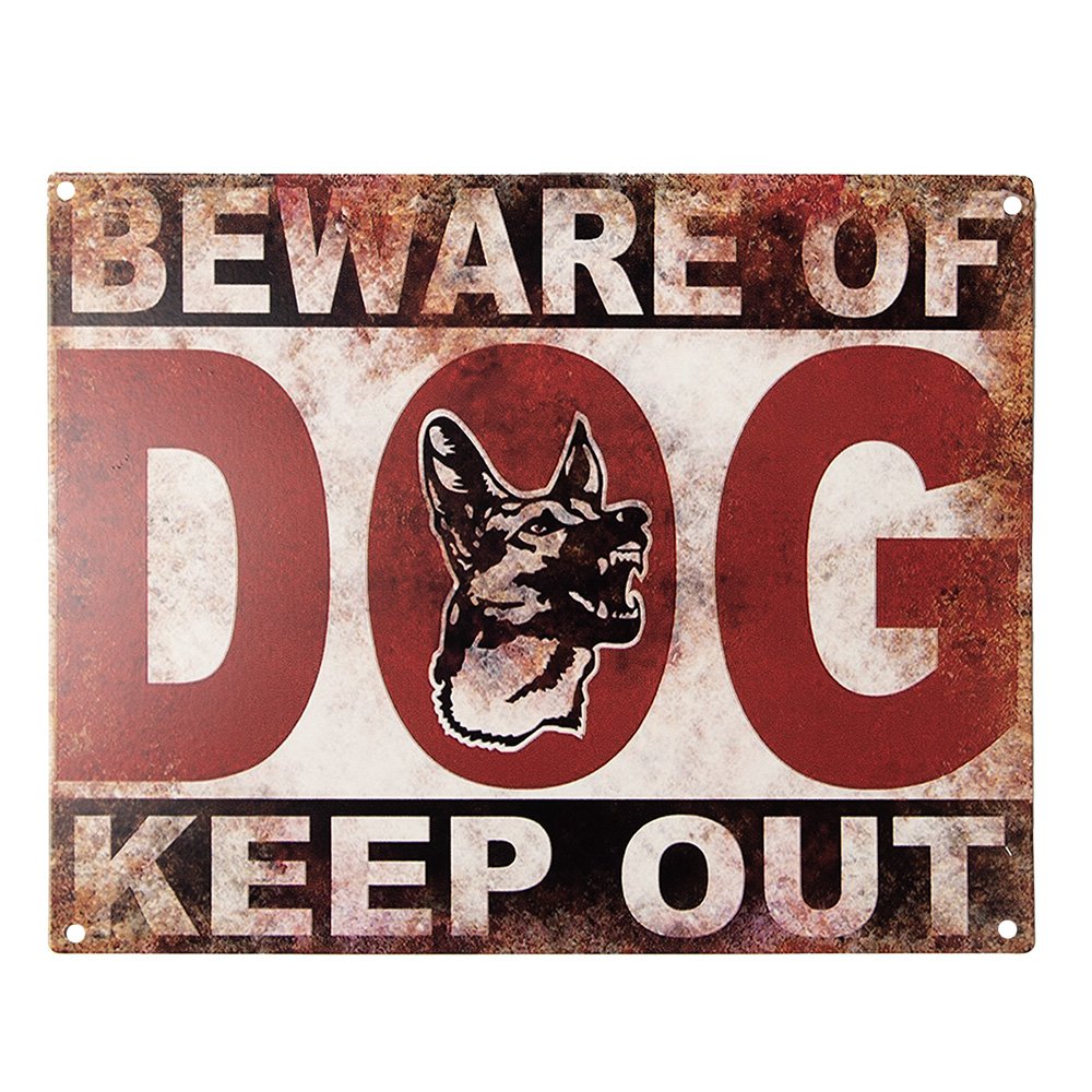 Tekstbord 25x20 cm Rood Beige IJzer Hond Wandbord