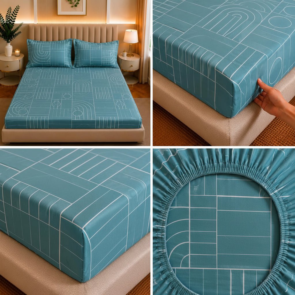 Laken | Polykatoenmix, elastisch getailleerd | Koning 198 cm x 182 cm 3-delige set